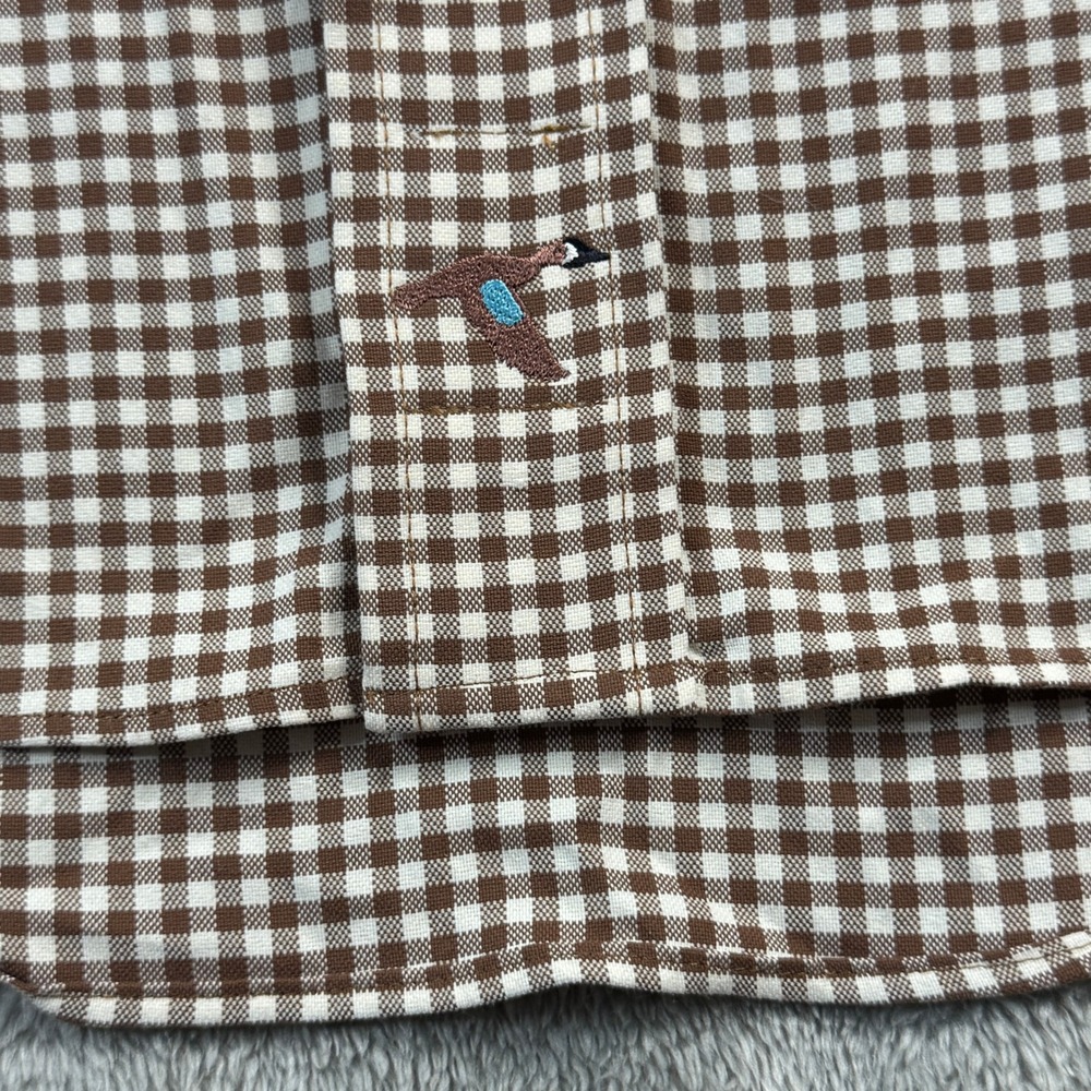 Genteal Performance Shirt Mens XL Brown White Gingham Check Long Sleeve - Picture 5 of 9